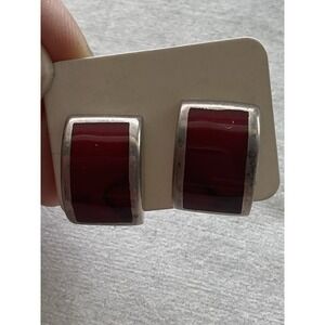 Silpada vintage sterling silver domed red jasper rectangular post earrings 925